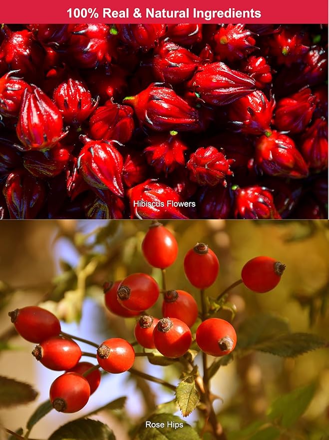 TeeLux Rosehip & Hibiscus Tea Bags, 2.5g/bag, Slight Tart Taste & Fruity Flavor, Caffeine Free, 60 Count - Bloomnest
