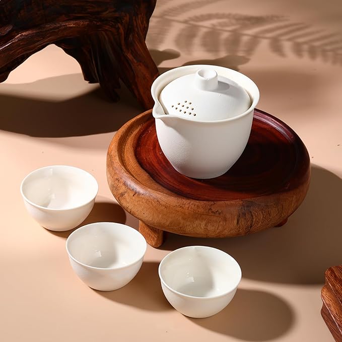 Porcelain Chinese Gongfu Tea Sets for Adults Portable Kungfu Teapot and Cup Set Small Ceramic Tea Party Set Travel Teaset with Lid for Home Gifting Outdoor and Office (White) - Bloomnest