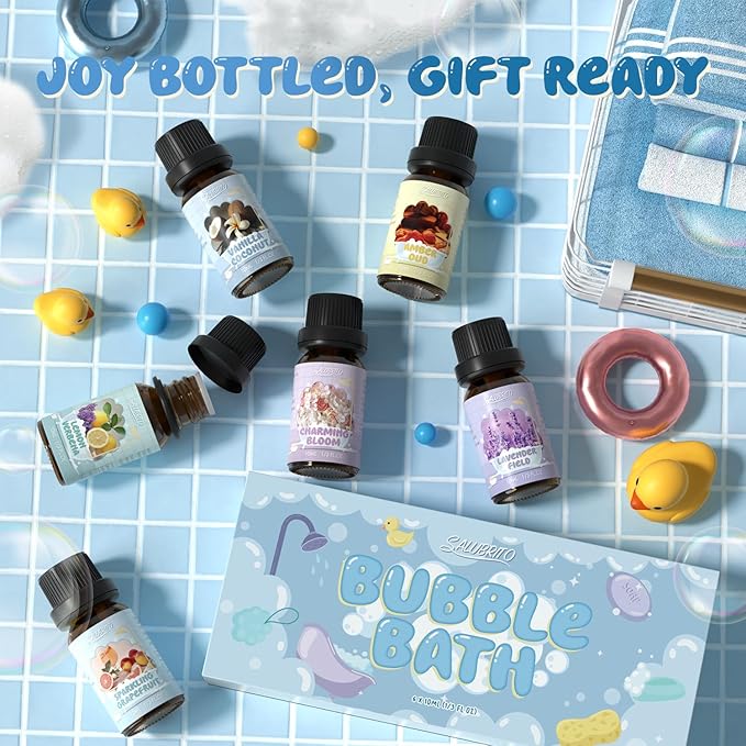 SALUBRITO Bath Fragrance Oils, Premium Essential Oil Set for Diffuser, Soap, Candle Making Scents, Vanilla & Coconut, Sparkling Grapefruit, Lemon Verbena, Amber Oud, Charming Bloom, Lavender Field - Bloomnest