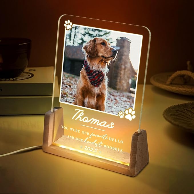 Personalized Pet Memorial LED Night Light, Custom Photo Pet Lover Keepsake, Dog Memorial Sympathy Gift, Personalized Light Up Sign for Dog Lovers, Custom Dogs Photo Gifts for Home Decor - Bloomnest