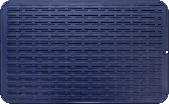Silicone Dish Drying Mat for Multiple Usage,Easy clean,Eco-friendly,Heat-resistant Silicone Mat for Kitchen Counter or Sink,Refrigerator or Drawer Liner Navy Blue 3XL 28 inches x 18 inches - Bloomnest