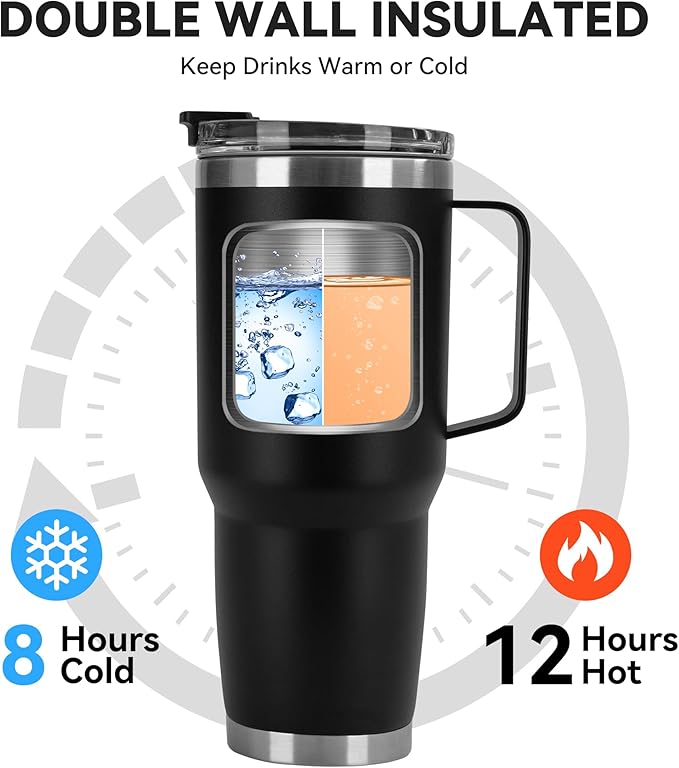 HASLE OUTFITTERS 30oz Tumbler With Handle, Insulated Travel Coffee Mug With Straw Leak-Proof Double Wall Stainless Steel Vacuum Tumblers Metal Cup with Straw for Hot and Cold Drink - Bloomnest