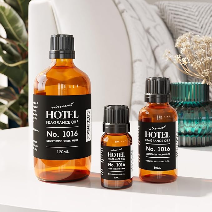 AirScent Hotel Diffuser Oil No. 1016 - Hotel Scent Dupe - Caraway Desert Rose and Oud - Premium Fragrance Oil for Ultrasonic and Waterless Diffusers and Crafting - 500 mL, 16.9 fl oz Glass Bottle - Bloomnest