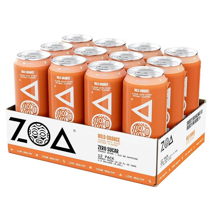 ZOA Zero Sugar Energy Drinks, Wild Orange - Sugar Free with Electrolytes, Healthy Vitamin C, Amino Acids, Essential B-Vitamins, and Caffeine from Green Tea - 16 Fl Oz (12-Pack) - Bloomnest