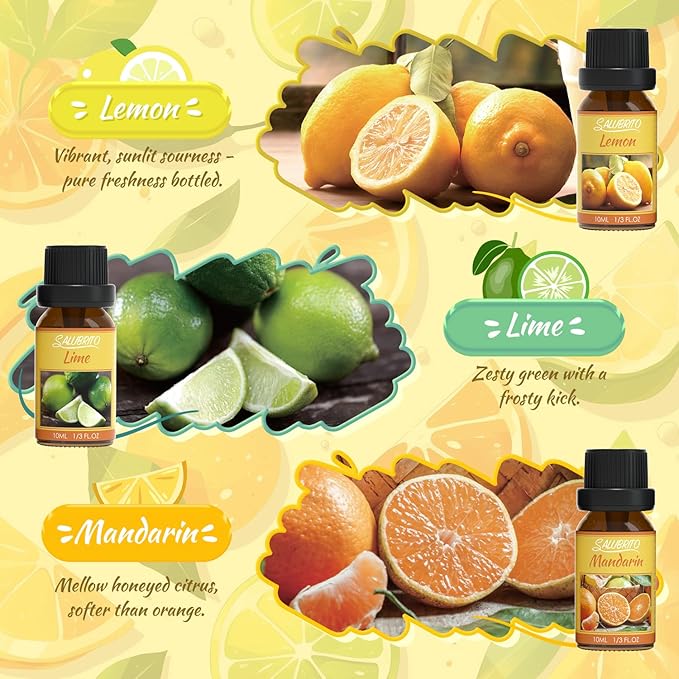 Salubrito Citrus Essential Oils Set for Diffuser, Fragrance Oil | Sweet Orange, Bergamot, Lemon, Grapefruit, Mandarin Orange, Lime Scented Oil for Soap Making, Candle Making - Bloomnest