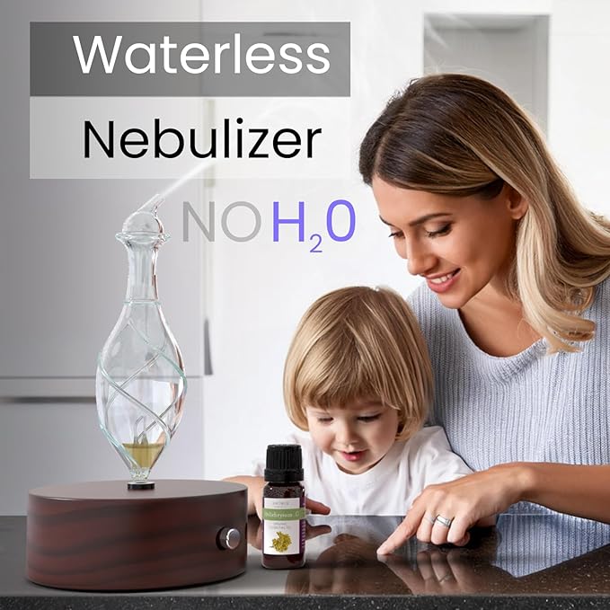 ArOmis Premium Glass Essential Oils Nebulizer - Waterless Diffuser for Aromatherapy - Handmade Oil Diffuser, Wooden Base, No Plastic, No Heat, No Battery, No LEDs - Solum Nox Vitis ArOmis