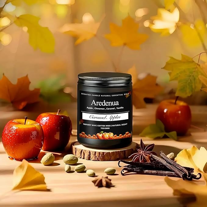 Caramel Apple Candle | Fall Candle - Apple Scented Candles for Autumn, 7oz Autumn Soy Candles for Home Scented with 50hr Burn Time, Cozy Harvest Thanksgiving Apple Scent, Fall Gifts for Women Men - Bloomnest