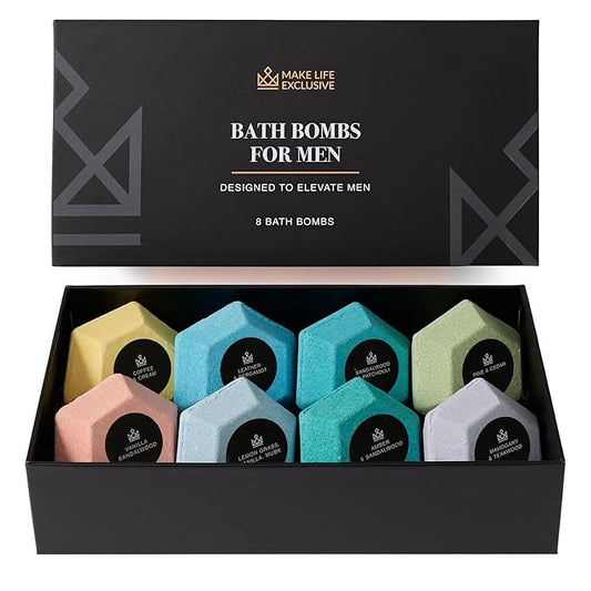 Bath Bombs for Men, Diamond Shape, Gifts for Men, 8 Large 5oz Bombs, 100% Natural Products & Essential Oils, Soak in, Bubble Bath - Bloomnest
