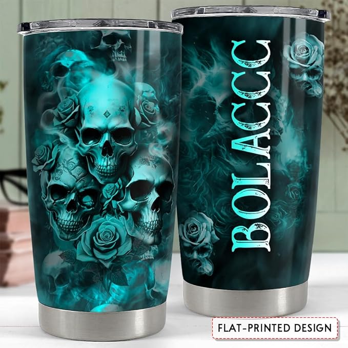 SANDJEST Personalized Skull Tumbler Roses Skulls Art 20oz 30oz Tumblers with Lid Gift for Women Men Friends Skull Lovers Christmas Birthday - Bloomnest