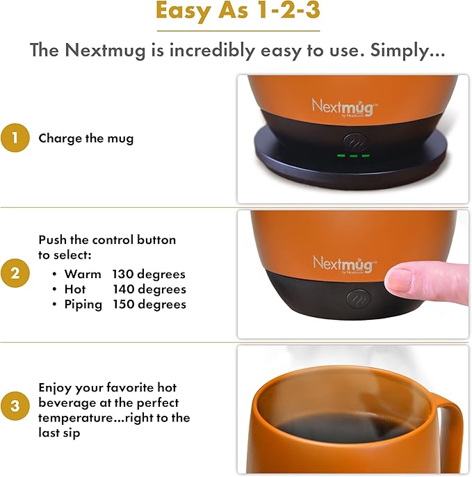 Nextmug - Temperature-Controlled, Self-Heating Coffee Mug (Spice - 14 oz.) - Bloomnest