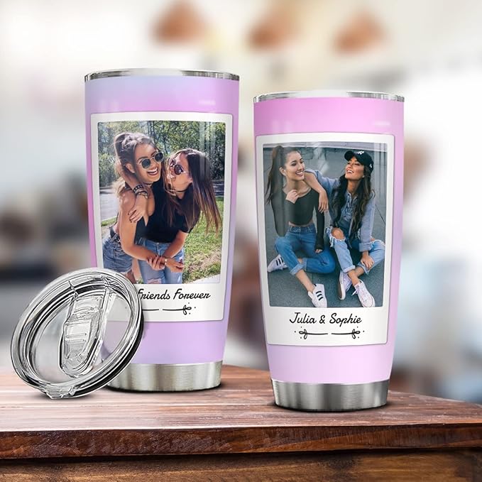Wassmin Personalized Tumbler Customized Tumblers With Picture Text Stainless Steel 20oz 30oz Insulated Travel Cup with Pictures Photos Gifts For Best Friends Bestie Bff Soul Sister Women Girls - Bloomnest