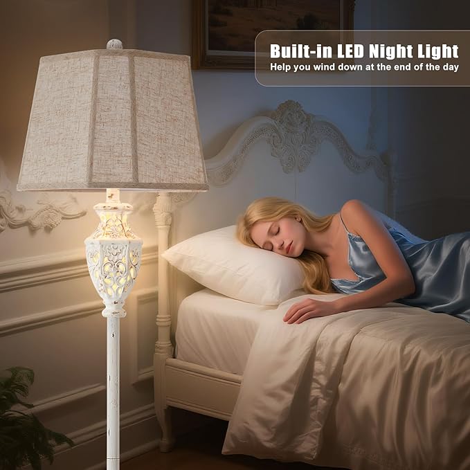 Luvkczc Rustic Floor Lamp - Resin Carved Base with Hollow Night Light, Farmhouse Floor Lamps, Vintage Standing Lamp for Living Room, Bedroom (Includes Bulb) - Bloomnest