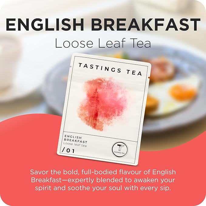 Tastings Tea English Breakfast Tea, 3.5 oz. | Natural Loose-Leaf Black Tea Blend with Assam & Nilgiri Flavor | Caffeinated - Bloomnest