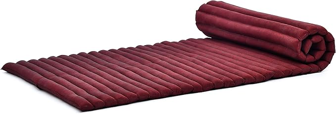 Leewadee - Foldable Floor Mattress - Japanese Roll Up Futon -Trifold Tatami Mat- Guest Floor Bed - Camping Mattress - Thai Massage Mat, Kapok Filled, 75 x 28 inches, Red - Bloomnest