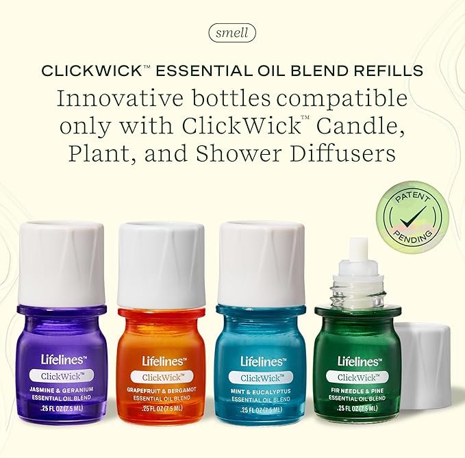 ClickWick Essential Oil Blends for Lifelines Diffusers, 4-Pack Discovery Set - Essential Oil Blend Refill for Candle, Plant & Shower Aromatherapy Diffuser - Fragrance for Diffusers - Bloomnest