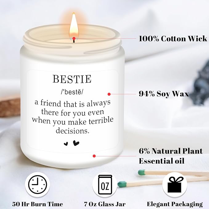 Homsolver Bestie Gifts, Friendship Gifts for Women, Christmas Mothers Day Valentines Gift, Bestie Scented Candle