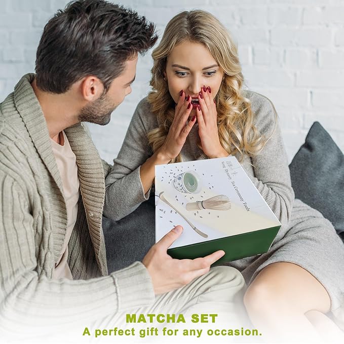 Matcha Set 7-Piece Tea Set with Brush, Bowl, Whisk, Strainer, Chasen, for Matcha Tea Ceremony (Matcha Green) - Bloomnest