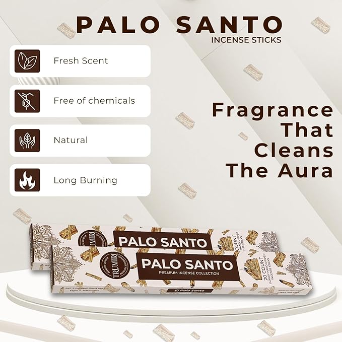 Palo Santo Incense Sticks - Incienso de Palo Santo - Total 40 Insence-Sticks - Dual Pack of 20 Insense - Inciensos - Inscents - Natural Non Toxic Ingredients - Incents - Incence TRUMIRI