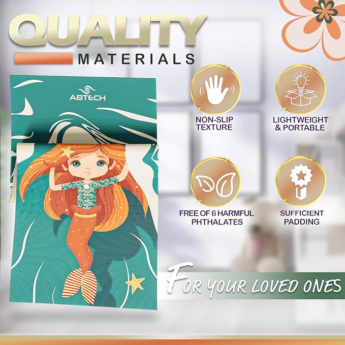Kids Yoga Mat Set for Boys & Girls - Doll, Unicorn, Mermaid, Panda, Dinosaur and UnderWater - Chemical Free - Non-Toxic - Non-Slip - 60 X 24 X 0.2 Inches - w/ 12 Yoga Cards - Cute Carrier Bag - Ages 3-12 - Bloomnest