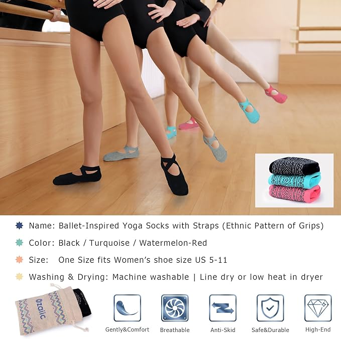 Ozaiic Pilates Socks for Women Non Slip Grip, Yoga Socks with Grippers for Barre, Hospital, Ballet, Dance, Barefoot Workout - Bloomnest