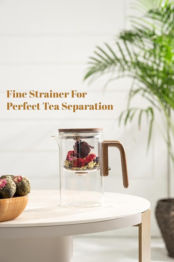Enchanti Tea Pot - Modern Glass Infuser Teapot - Water Separation Magic Teapot with Heat-Resistant Handle - Elegant Gift Box & Writable Card - Perfect for Loose Leaf Tea - 600 ML (20oz)
