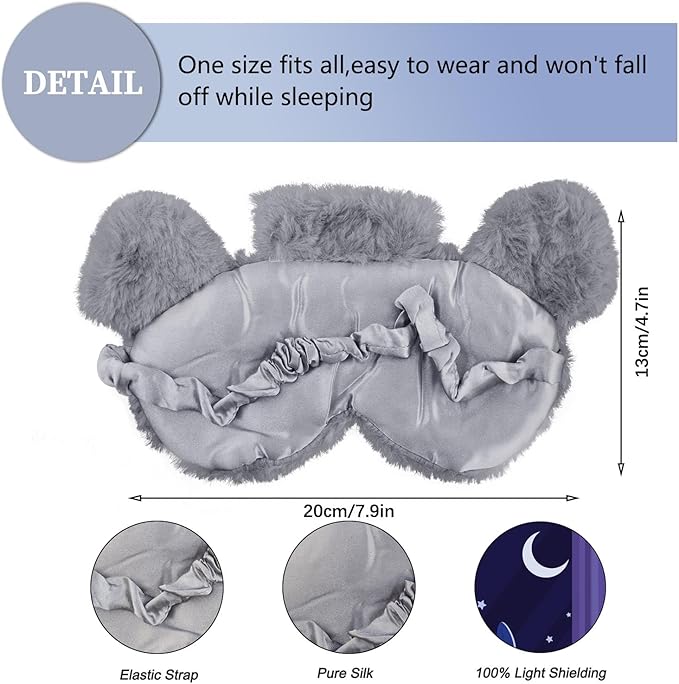 Sleep Mask Cute Design for Sleeping, Cartoon Soft Plush Blindfold Funny Animal Eye Cover for Girls Teens Women and Adult Eye Shade (Grey Koala) - Bloomnest