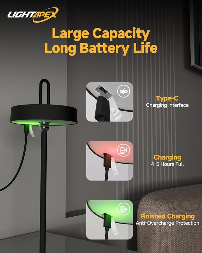 Lightapex Cordless Table Lamps, 2-Pack, Rechargeable Portable Lamps with Stepless Dimming, Touch Control, Detachable Magnetic Design for Bedroom, Living Room, and Reading（Black） - Bloomnest