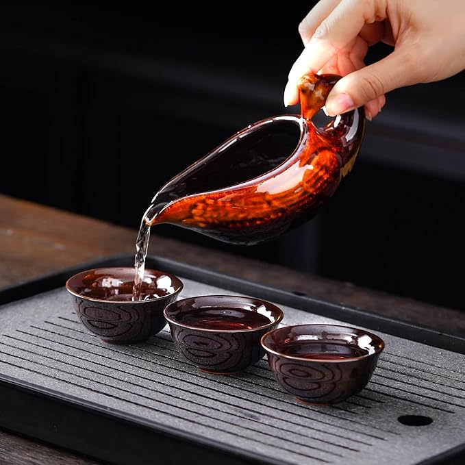 Semi Automatic Tea Set Ceramic Teapot with Infuser Magic Teapot with 8 cups (Yellow Dragon-D) - Bloomnest