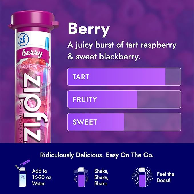 Zipfizz Daily Energy Drink Powder, Berry, 20 Pack | 3-in-1 Sustained Energy, Rapid Hydration, and Essential Vitamins | Sugar-Free | Electrolyte Powder | Contains Vitamin B-12 & Antioxidants - Bloomnest