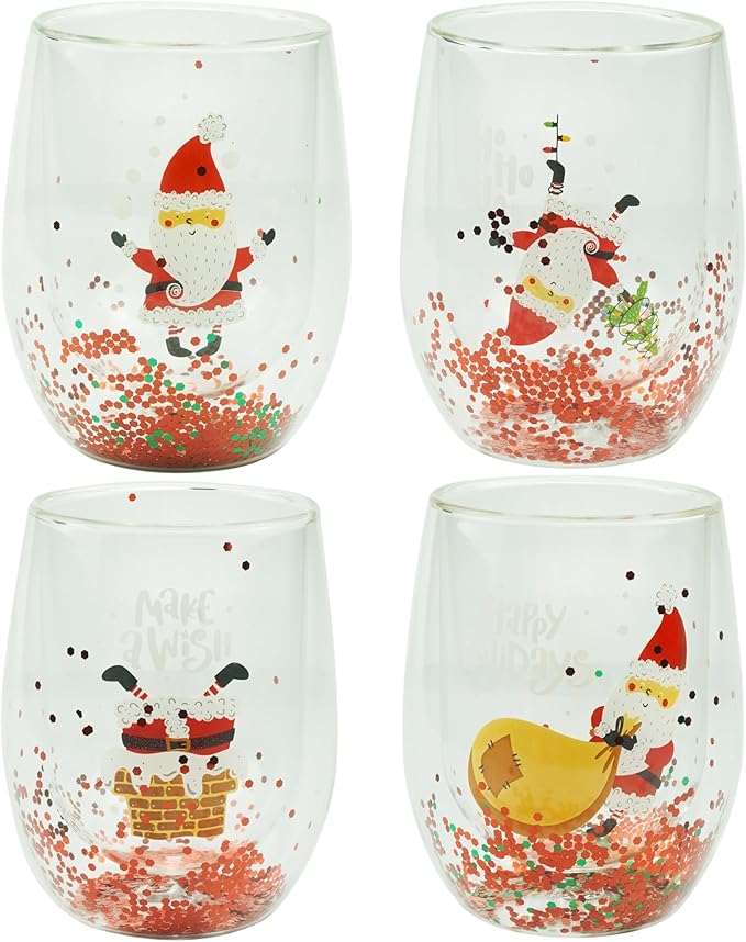 Christmas Mugs, 8 oz Double Wall Insulated Glass Coffee Mugs Set of 4, Cute Funny Mugs Coffee Cups for Cappuccino, Latte, Americano, Tea, Wine and Beverage - Bloomnest