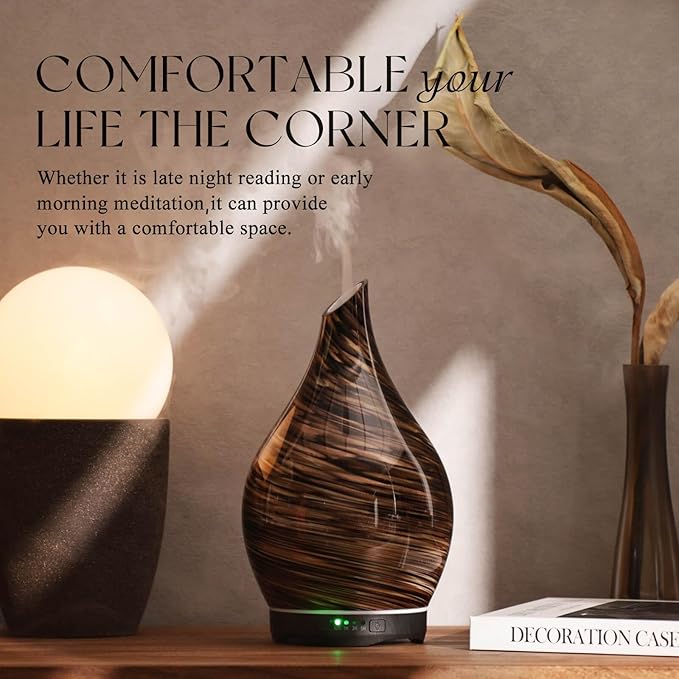 Porseme 280ml Essential Oil Diffuser Glass Color Changing Aroma Air Diffusers Aromatherapy Ultrasonic Cool Mist Humidifier 7 Running Hours Waterless Auto-Off for Sleeping, Yoga, Office (Dark Golden) - Bloomnest