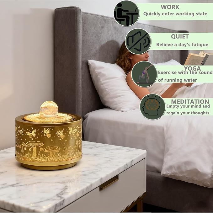 Indoor Tabletop Water Fountain Round - Home Décor Soothing Sound Machine - Automatic Pump, Indoor Zen Relaxation for Office, Living Room, Or Bedroom Yellow - Bloomnest