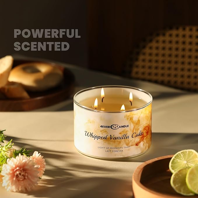 Whipped Vanilla Cake Scented Candles, 18oz Soy Candles Non Toxic 4-Wick Large Candle Jars, Over 50 Hours of Burning Time, Ideal for Gifting, Events, Home Decor - Bloomnest