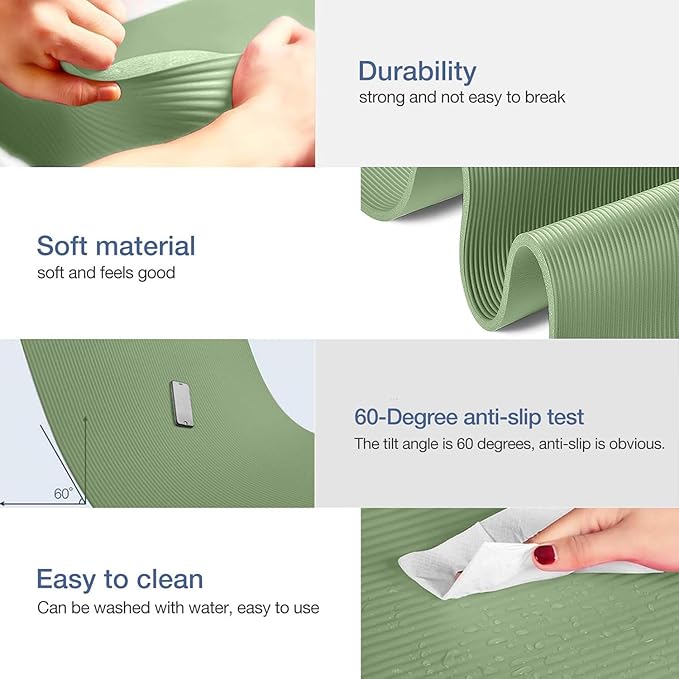 Yoga Mat Non Slip NBR Thick Yoga Mat, 72"L x 32"/24"W x 0.6"/0.4"TH (185cm x 80cm/61cm x 15mm/10mm), Anti-Tear Exercise Mat with Carrying Strap and Bag, Workout Mats for Yoga, Pilates, Floor Exercises - Bloomnest