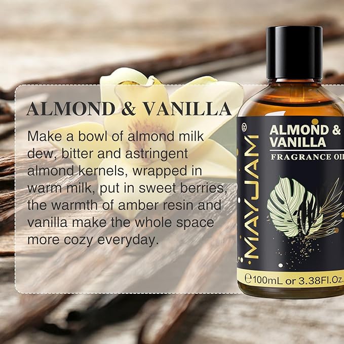 Almond & Vanilla Fragrance Oil Essential Oil, MAYJAM 3.38FL.OZ Almond & Vanilla Oil for Diffusers for Home, Long Lasting Scented Oils for Soap Candle Making - 100ML - Bloomnest