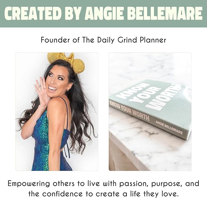 Know Your Worth Workbook by Angie Bellemare: Transformational Self-Growth & Mindset Journal for Women | 277-Page Full-Color Hardcover with 12 Chapters + 31-Day Challenge | Vegan Pebble-Leather Edition - Bloomnest