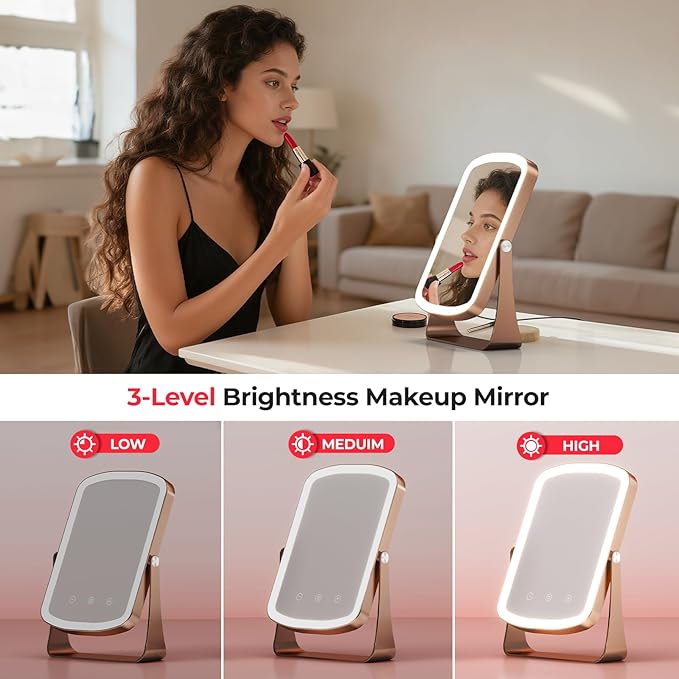 Red Light Therapy Panel, 460/590/660/850nm 4-Color Light Mode, 120 LEDs Facial Infrared Light Therapy Devices with Lighted Makeup Mirror, Timer, Portable Red Light Therapy for Face, Body, Pain Relief Morfone