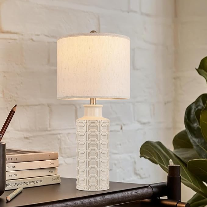 Bedside Lamps Farmhouse Nightstand Lamp Set of 2 Farmhouse Table Lamp Desk Lamps for Living Room Ceramic Lights 3 Way Light Table Lamp for Bedroom,Cafeteria,Office,Console - Bloomnest