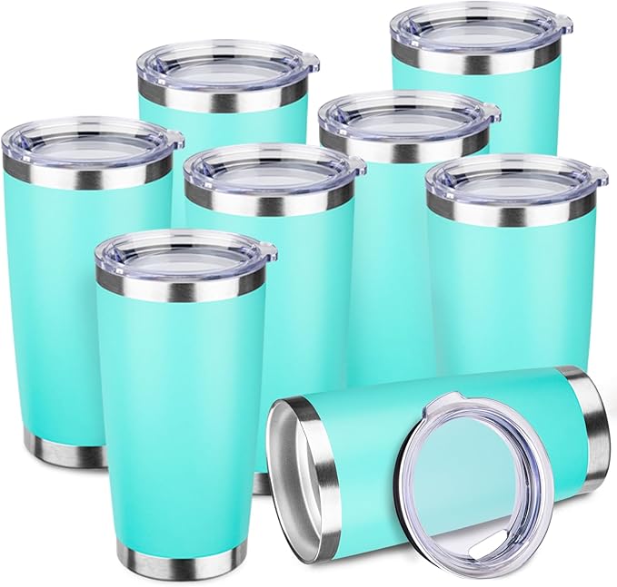 StarSpeed 20oz Tumbler Bulk with Lid, Stainless Steel Insulated Tumblers Double Wall Vacuum Insulated Travel Mug, Powder Coated Coffee Cups for Hot and Cold Drinks(Light Green,8) - Bloomnest