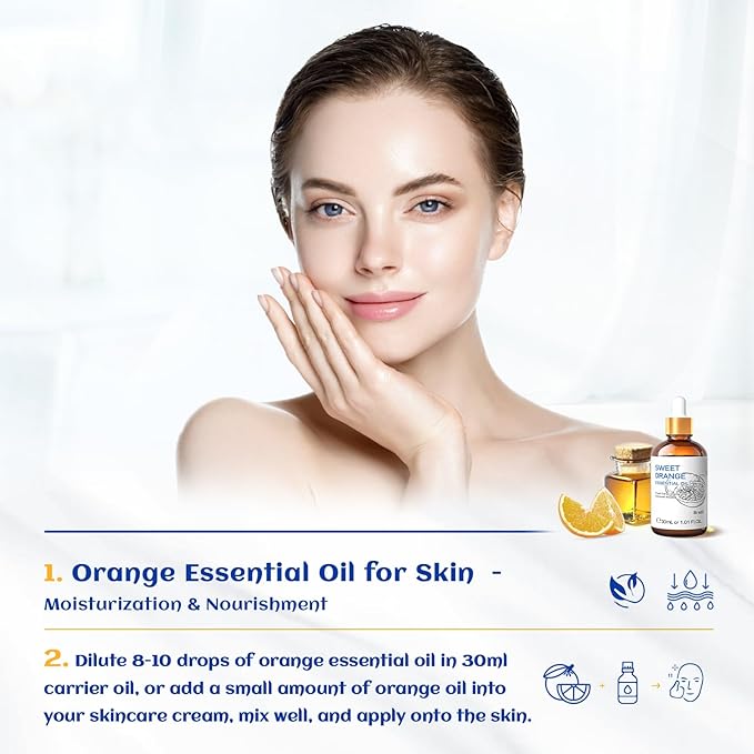 HIQILI 30ML Sweet Orange Essential Oil - Pure and Natural for Diffuser, Skin - 1 Fl Oz - Bloomnest