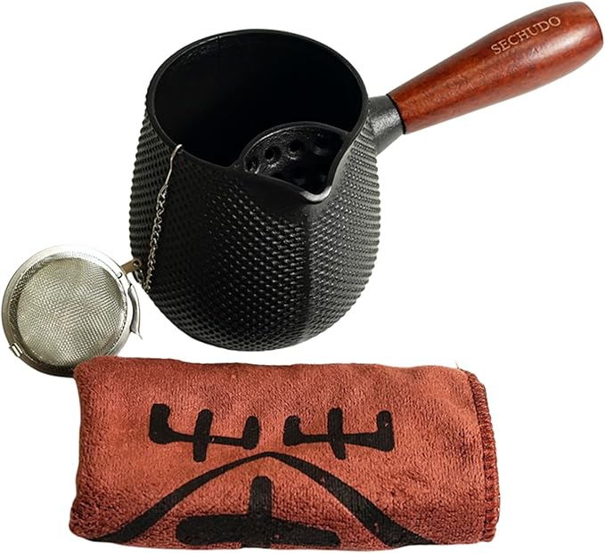 Small Cast Iron Teapot, Japanese Style Tea Kettle without Lid, 20.3oz Tea Pot with Stainless Steel Tea Ball for Loose Tea, Wooden Side-handle Tea Set for Stovetop Safe(600ml) - Bloomnest