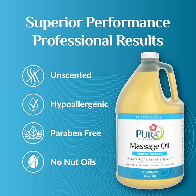 Wellness Professional 128oz Arnica Massage Oil, Arnica Oil for Bruising, Unscented, Deep Tissue Massage, for Therapy, Hypoallergenic, for Physical Therapy, Natural, Skin Moisturizing - Bloomnest