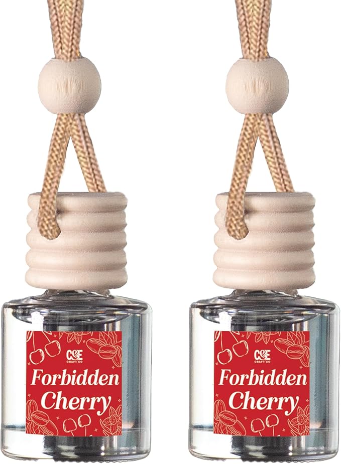 C&E Craft Co Hanging Car Air Freshener Diffuser 2 Pack, Long Lasting Fragrance Oil Car Freshener, Glass Bottle Auto Air Freshener, Made in USA (Forbidden Cherry) - Bloomnest