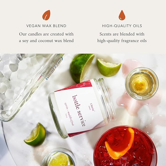 Literie Miami Inspired Scented Candle: Bottle Service - Spirits & Muddled Fruit Scent, 7.5oz, 40 Hour Burn, Vegan Soy & Coconut Blend Candle for Home Decor, Gift for Women & Men - Bloomnest