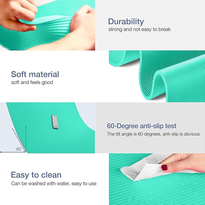 Yoga Mat Non Slip NBR Thick Yoga Mat, 72"L x 32"/24"W x 0.6"/0.4"TH (185cm x 80cm/61cm x 15mm/10mm), Anti-Tear Exercise Mat with Carrying Strap and Bag, Workout Mats for Yoga, Pilates, Floor Exercises - Bloomnest