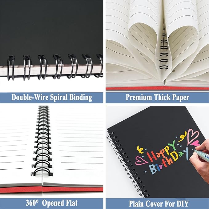 4Pack Small Spiral Notebook A5, 8.25x5.5” 120 Lined Pages Black & Red Wide Ruled Spiral Journal Bulk Blank Kraft Cover Spiral Bound Notebook & Writing Pads for Home Office Meeting Work Note Taking - Bloomnest