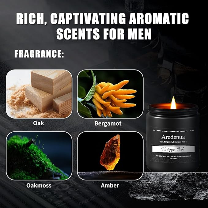Vintage Oak Candle | Manly Scented Candles for Home, Masculine Candle - 7oz Soy Candles for Home Scented, 50 Hours Clean Burn, Long Lasting, Aromatherapy Gifts for Men & Women - Bloomnest