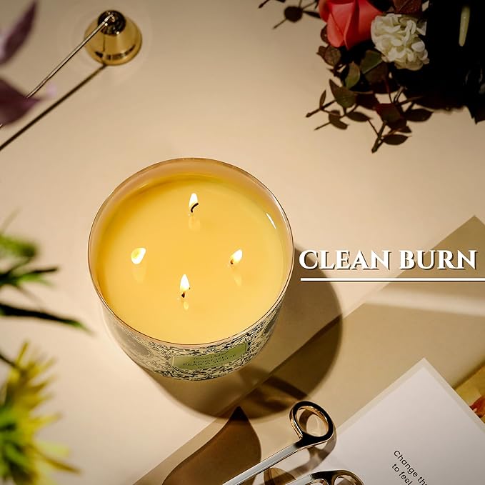 HomeLights Soy Wax Candles for Home Scented, 4-Wick Candles in English Pear & Suede Scented, Aromatherapy Candles Gift for Parties, Relaxing, Bohemian Natural Textures, 18oz - Bloomnest
