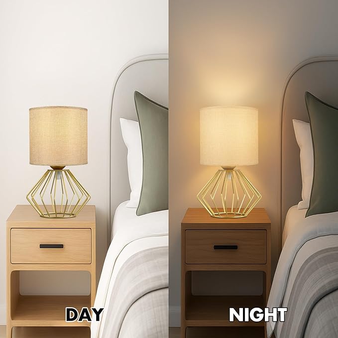 Hamilyeah Gold Table Lamps Set of 2, Modern Bedside Lamps with Fabric Shade, Simple Table Lamps for Bedroom, Living Room, Office, Desk Lamp for Night Stand - Bloomnest