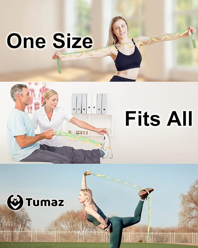 Tumaz Stretching Strap - 10 Loops & Non-Elastic Yoga Strap - The Perfect Home Workout Stretch Strap for Physical Therapy, Yoga, Pilates, Flexibility - [Extra Thick, Durable, Soft] - Bloomnest